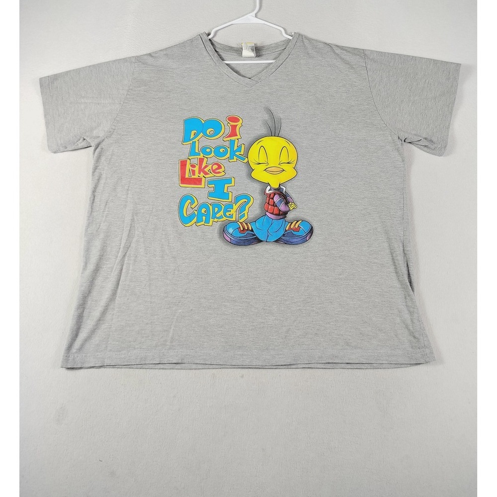 Vintage 2000 Looney Tunes Tweety Shirt Womens Medium Gray V Neck Graphic Cartoon
